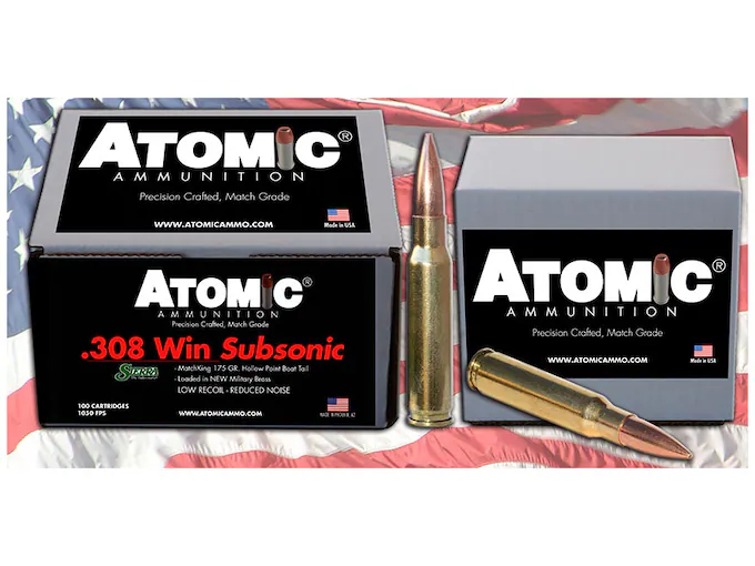 Real Atomic Ammunition Match Subsonic 308 Winchester Ammo 175 Grain Sierra MatchKing Jacketed Hollow Point Box of 100